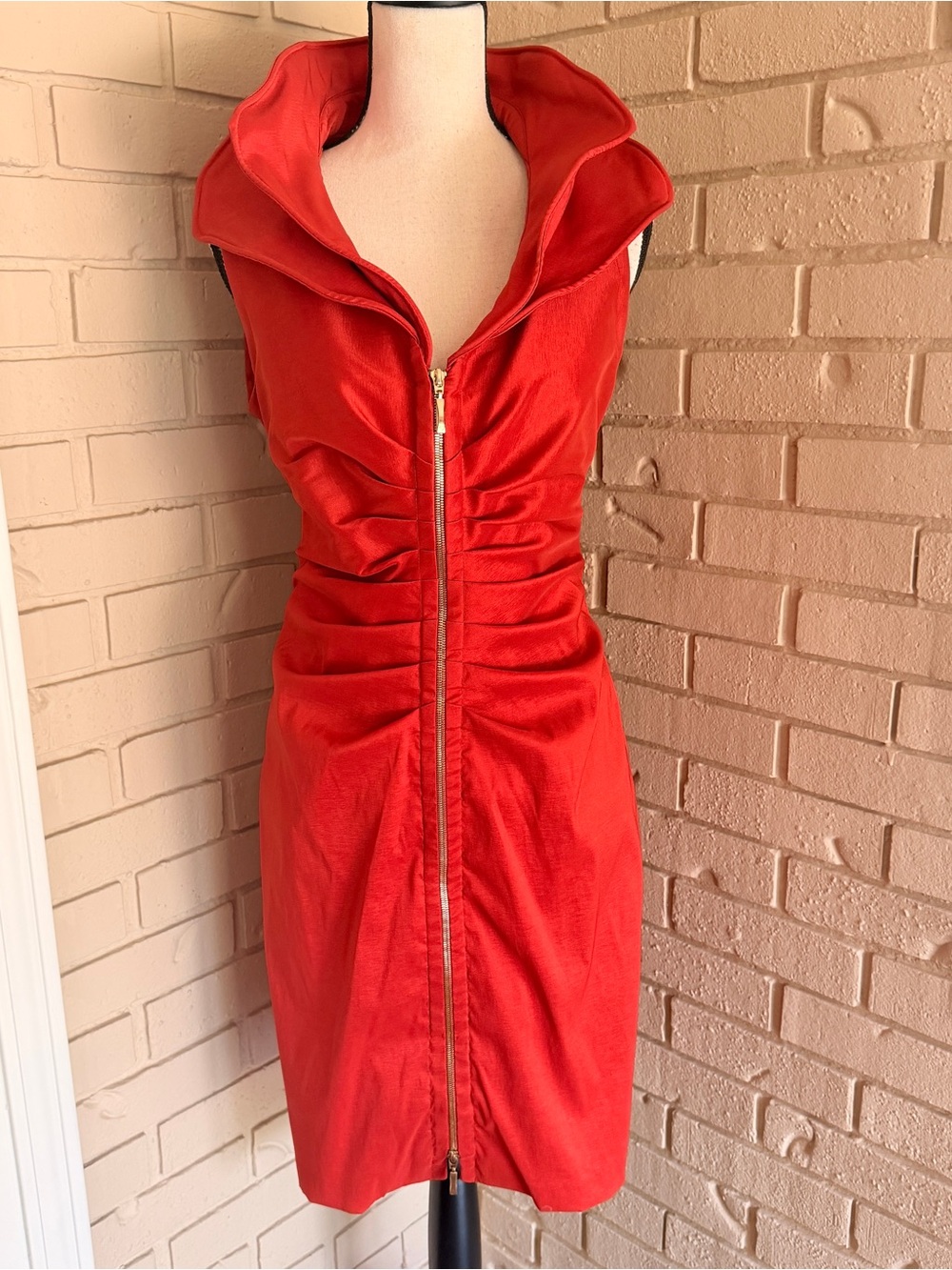 JOSEPH RIBKOFF Dress Women's 8 Burnt Orange Ruched Full Zip Bodycon Cocktail
